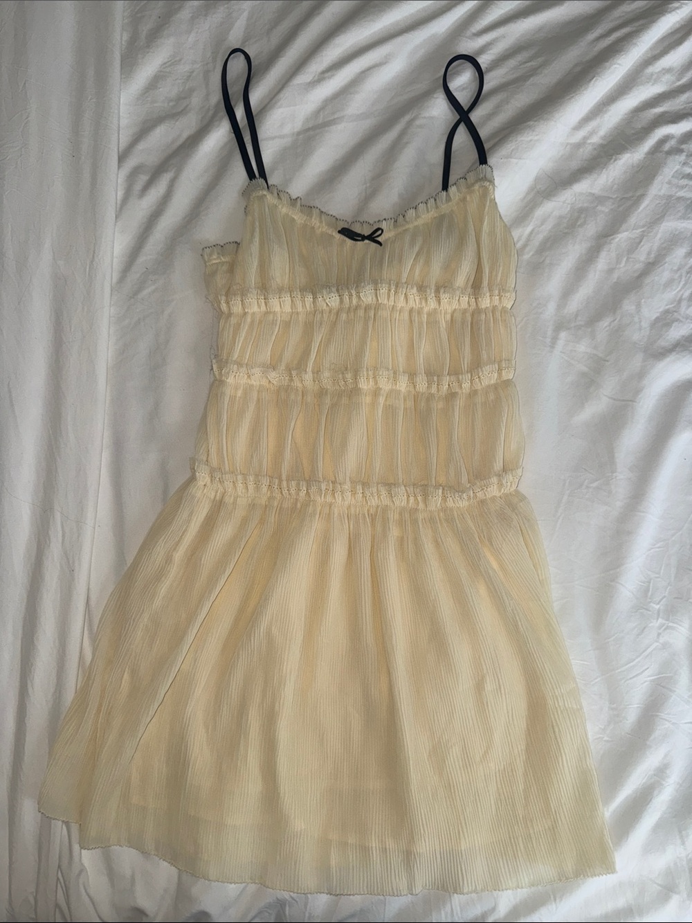 Zara Cream Pleated Spaghetti-Strap with Black Straps